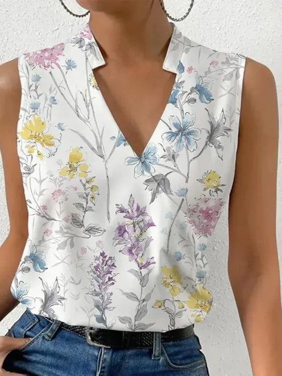 Women's Sleeveless Wrap-Style Blouse with V-Neck