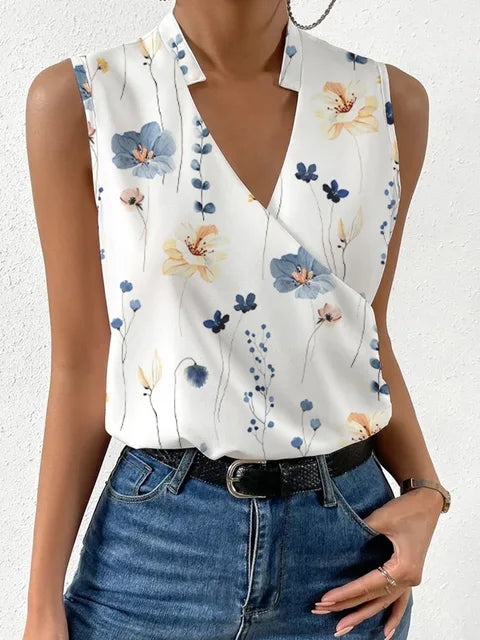 Women's Sleeveless Wrap-Style Blouse with V-Neck