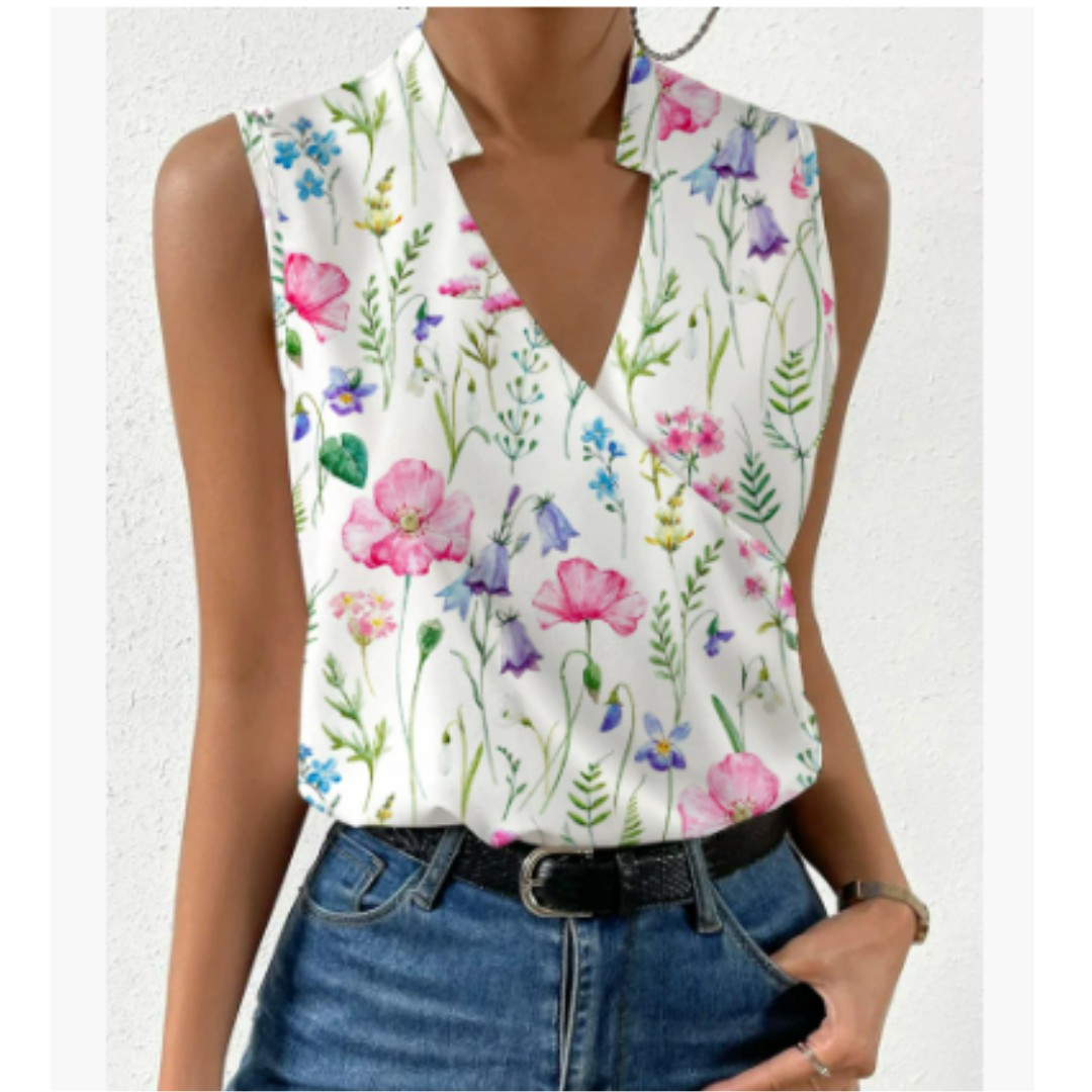 Women's Sleeveless Wrap-Style Blouse with V-Neck
