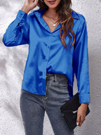 Women's Satin Tie-Front Shirt with Relaxed Fit for Elegant Occasions