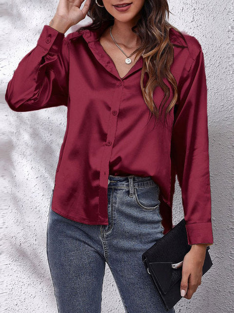 Women's Satin Tie-Front Shirt with Relaxed Fit for Elegant Occasions