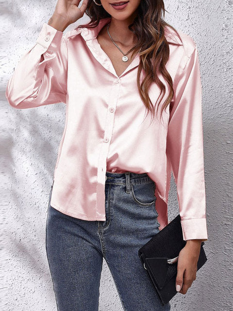 Women's Satin Tie-Front Shirt with Relaxed Fit for Elegant Occasions