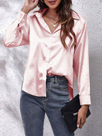 Women's Satin Tie-Front Shirt with Relaxed Fit for Elegant Occasions
