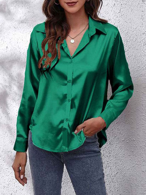 Women's Satin Tie-Front Shirt with Relaxed Fit for Elegant Occasions