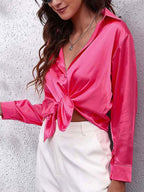 Women's Satin Tie-Front Shirt with Relaxed Fit for Elegant Occasions