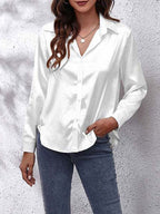 Women's Satin Tie-Front Shirt with Relaxed Fit for Elegant Occasions
