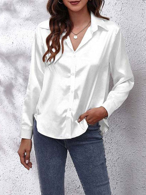 Women's Satin Tie-Front Shirt with Relaxed Fit for Elegant Occasions