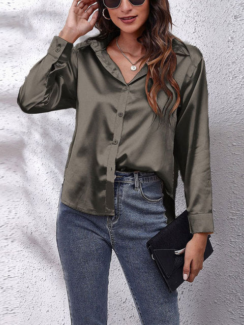 Women's Satin Tie-Front Shirt with Relaxed Fit for Elegant Occasions