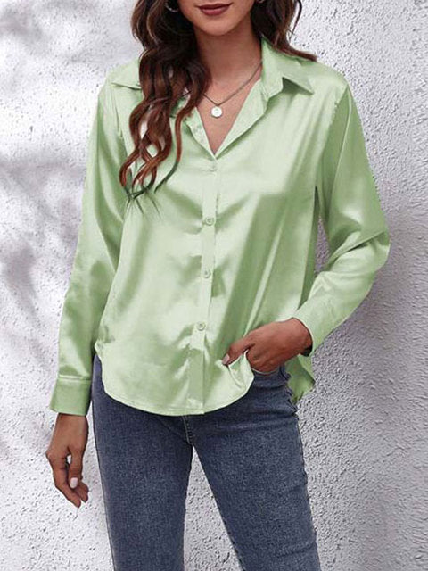 Women's Satin Tie-Front Shirt with Relaxed Fit for Elegant Occasions