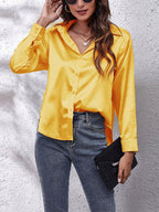 Women's Satin Tie-Front Shirt with Relaxed Fit for Elegant Occasions