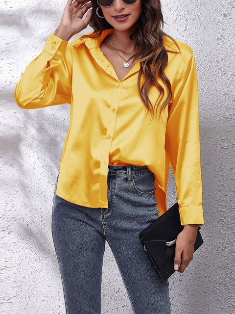 Women's Satin Tie-Front Shirt with Relaxed Fit for Elegant Occasions