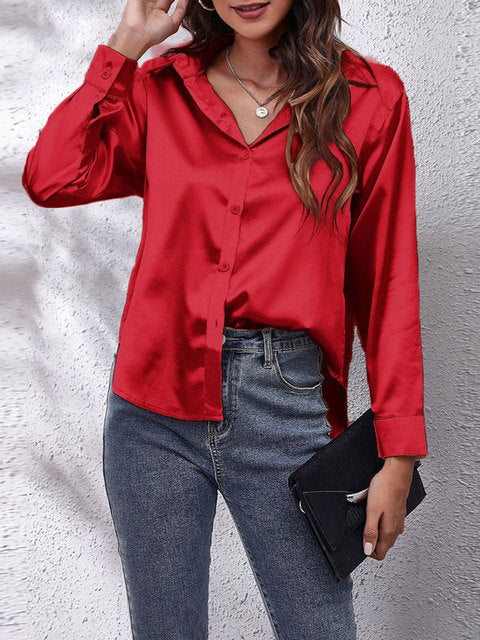 Women's Satin Tie-Front Shirt with Relaxed Fit for Elegant Occasions