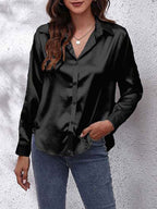 Women's Satin Tie-Front Shirt with Relaxed Fit for Elegant Occasions