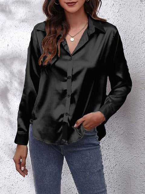 Women's Satin Tie-Front Shirt with Relaxed Fit for Elegant Occasions