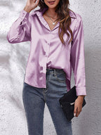 Women's Satin Tie-Front Shirt with Relaxed Fit for Elegant Occasions