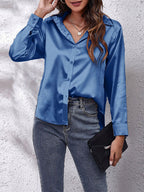 Women's Satin Tie-Front Shirt with Relaxed Fit for Elegant Occasions