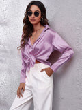 Damen Satin-Bluse mit Knoten vorne und lockerem Schnitt für elegante Anlässe