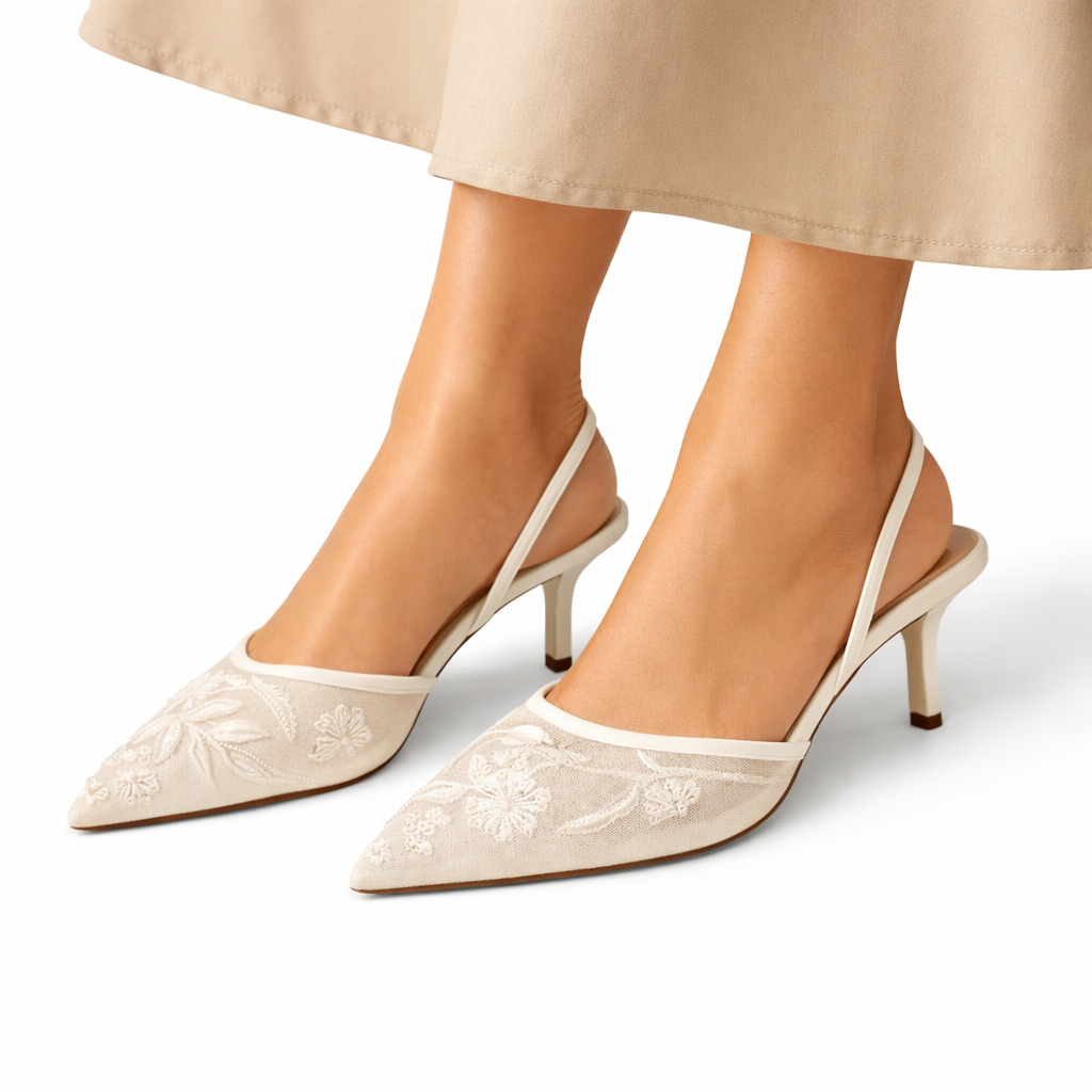 Women’s Embroidered Mesh Slingback Heels