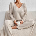 Completo da casa da donna in maglia a coste