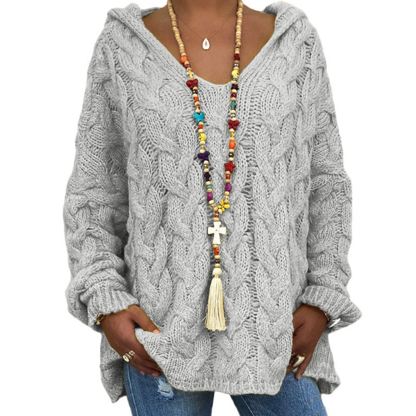 Pull à capuche pour femme en maille torsadée
