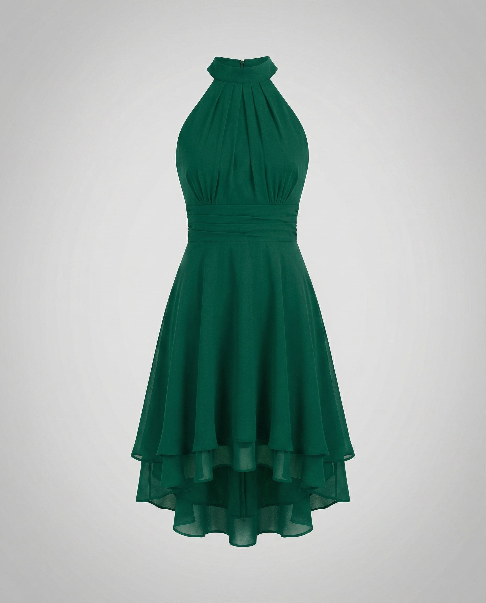 Women's Layered Halterneck Dress with Flowing Chiffon Skirt for Elegance