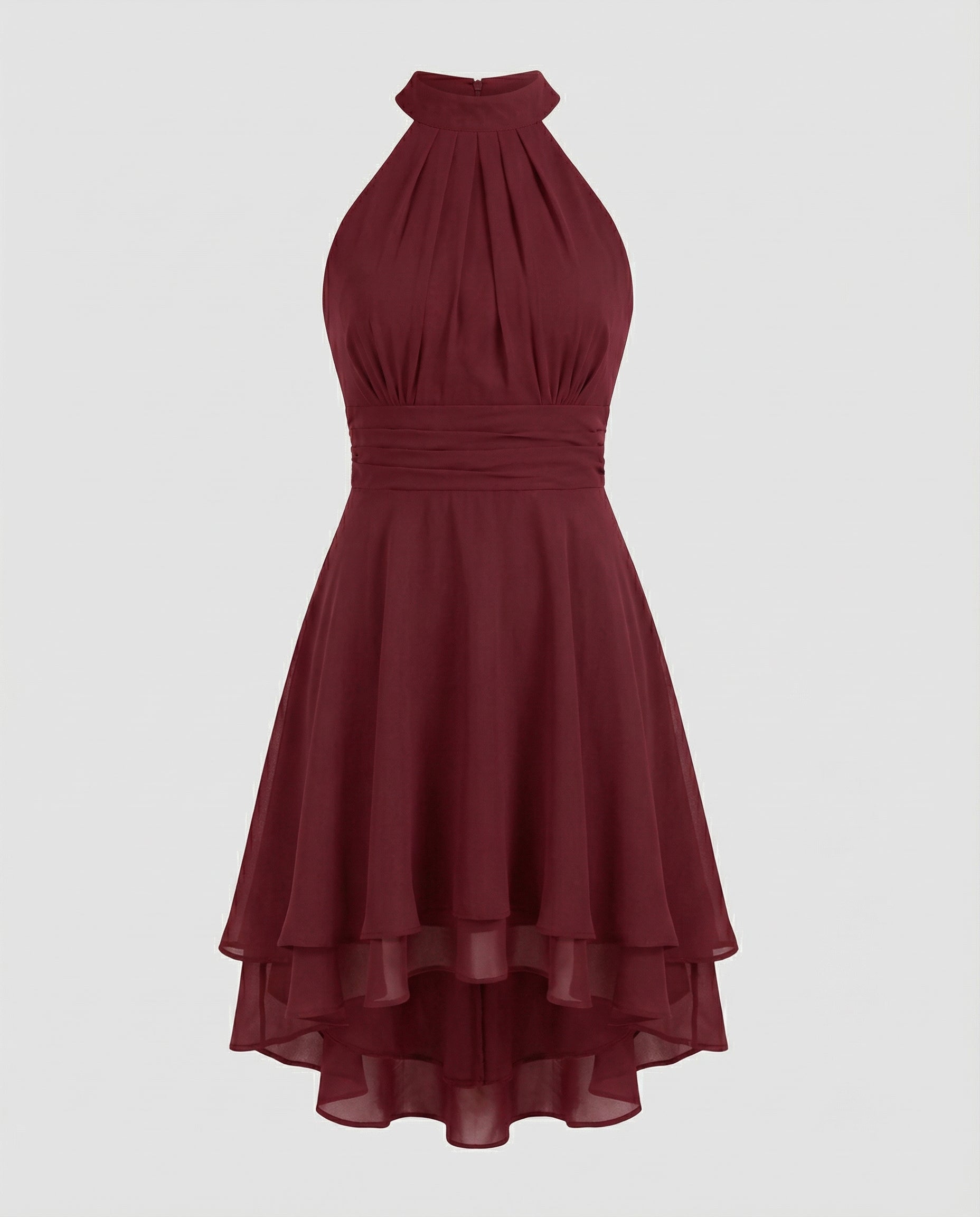 Women's Layered Halterneck Dress with Flowing Chiffon Skirt for Elegance