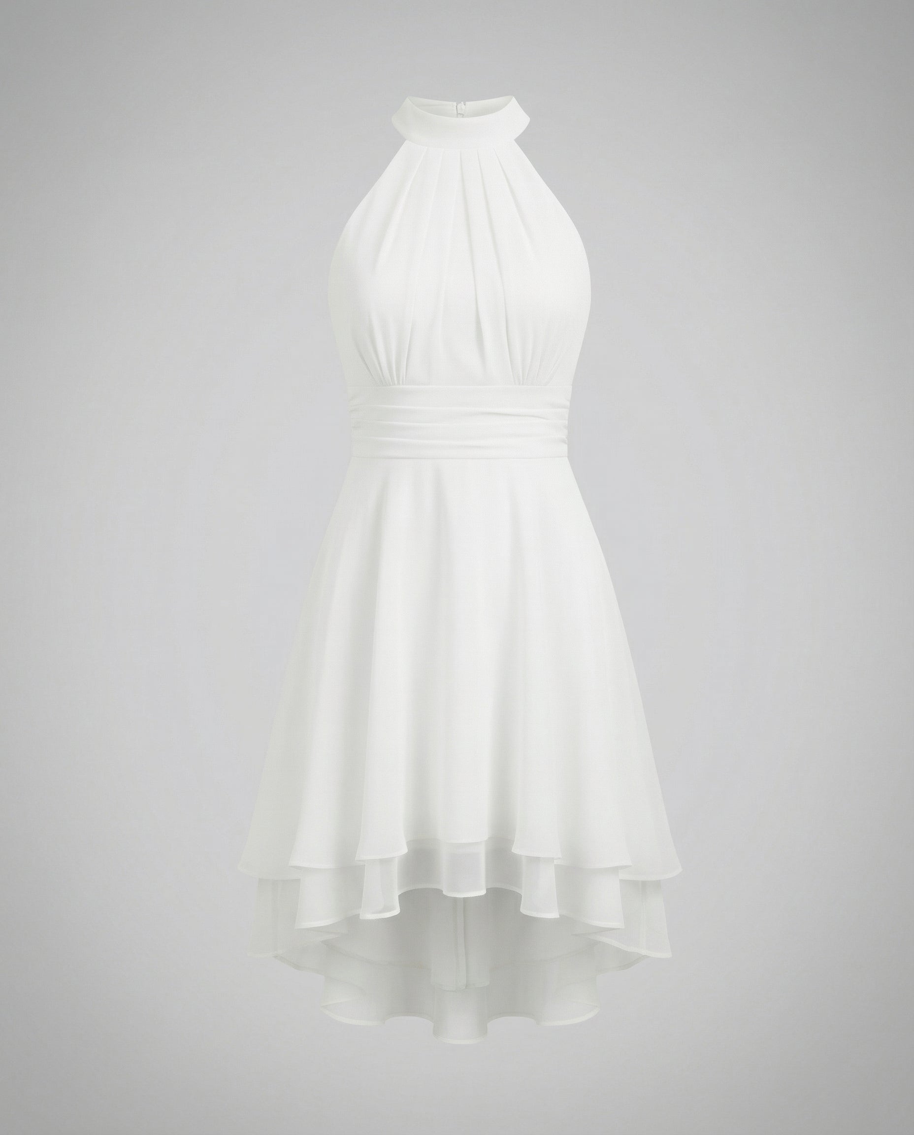 Women's Layered Halterneck Dress with Flowing Chiffon Skirt for Elegance