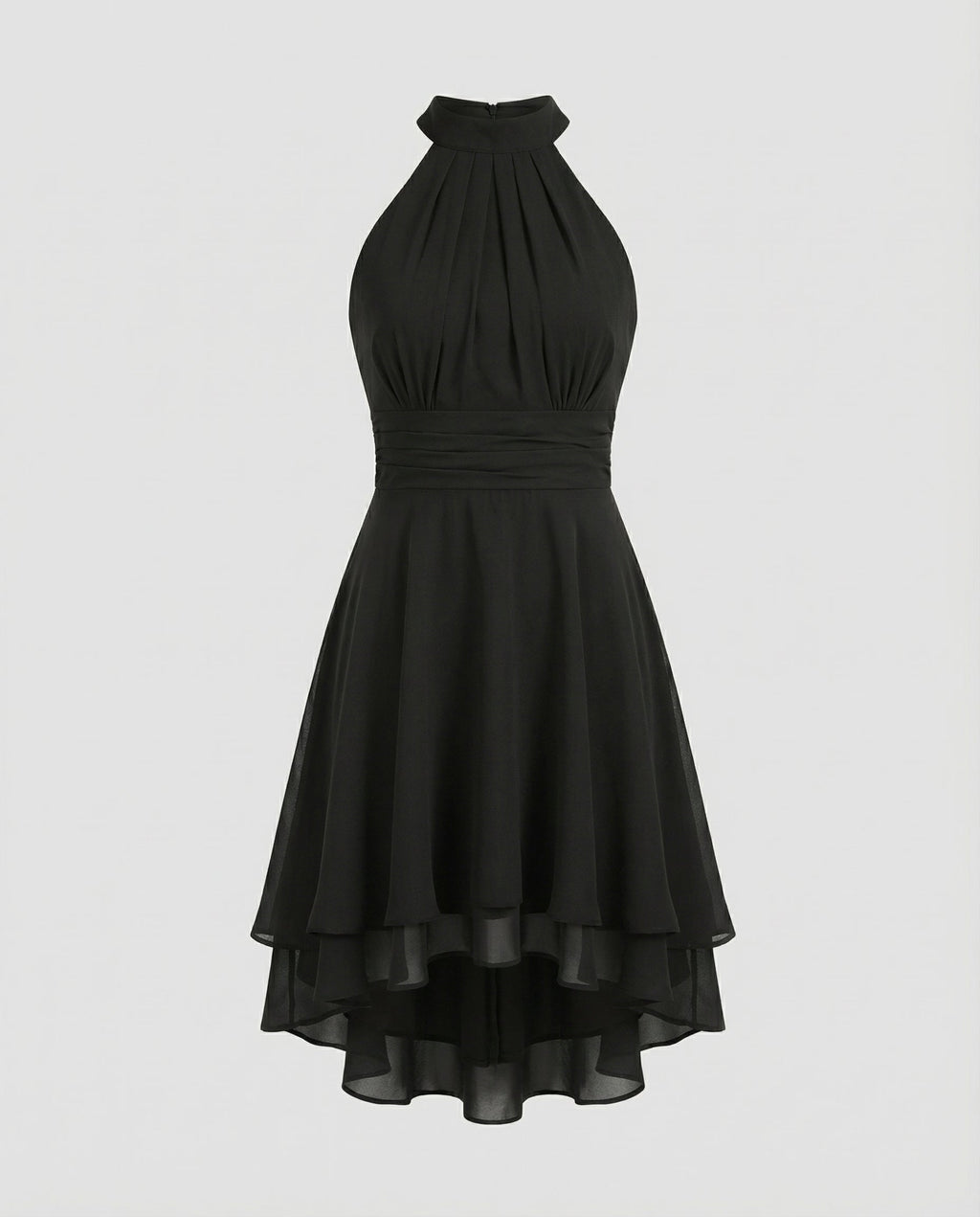 Women's Layered Halterneck Dress with Flowing Chiffon Skirt for Elegance