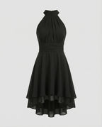 Women's Layered Halterneck Dress with Flowing Chiffon Skirt for Elegance