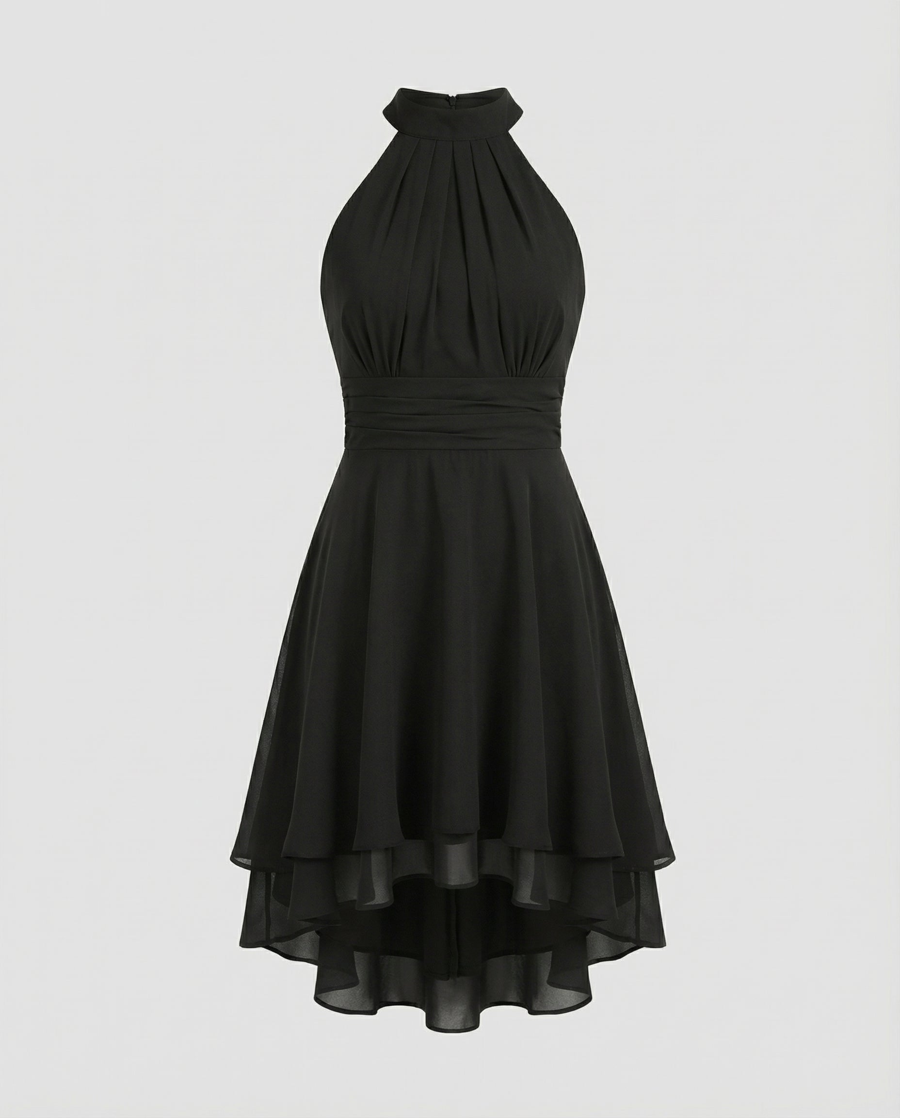 Women's Layered Halterneck Dress with Flowing Chiffon Skirt for Elegance