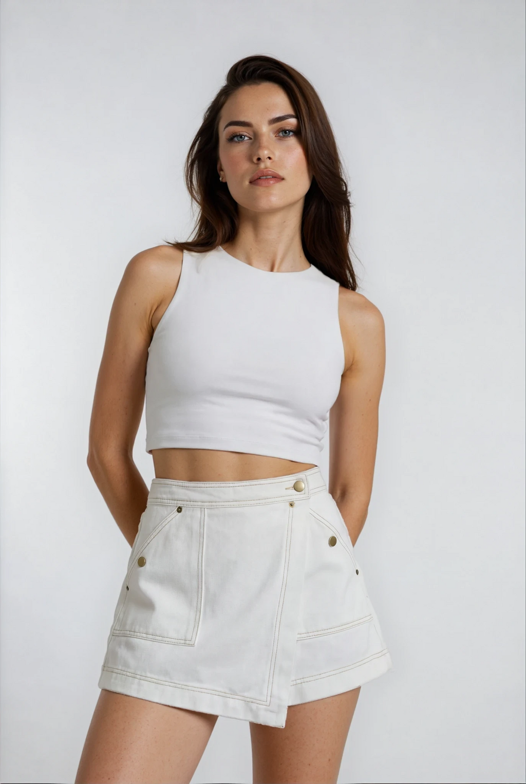 Women's Denim Skort with Wrapped Front for Casual Everyday Styling