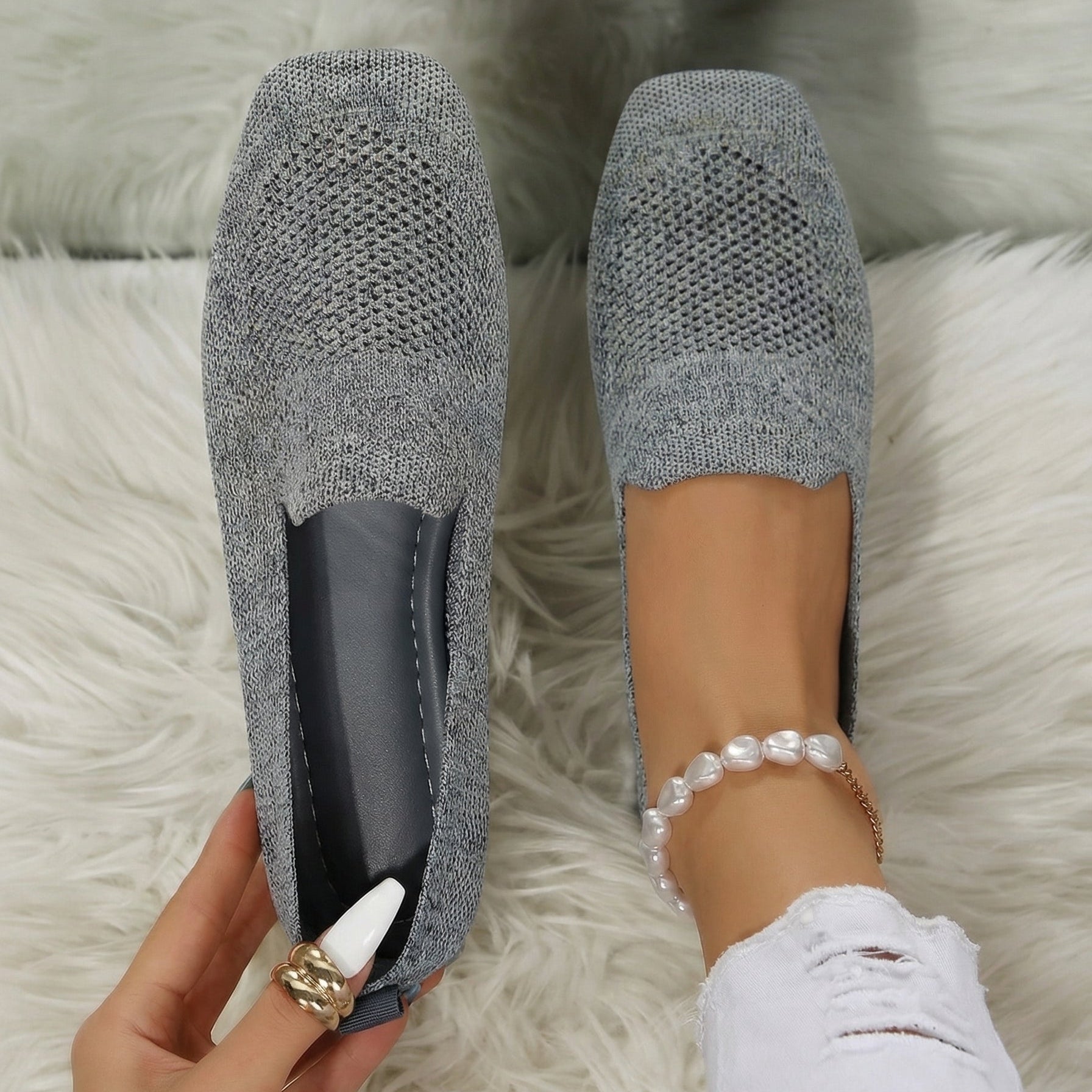 Åndbare strikkede slip-on-flade sko til kvinder