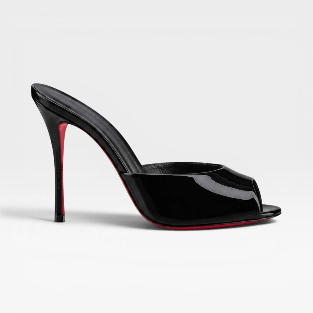 Damen-Mules mit Pfennigabsatz und Peeptoe-Spitze