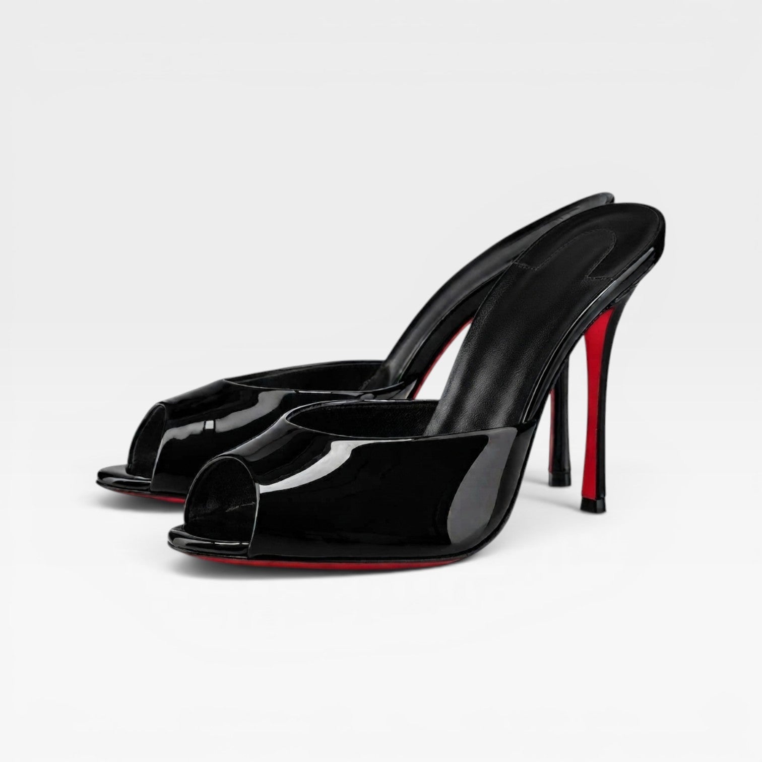 Damen-Mules mit Pfennigabsatz und Peeptoe-Spitze