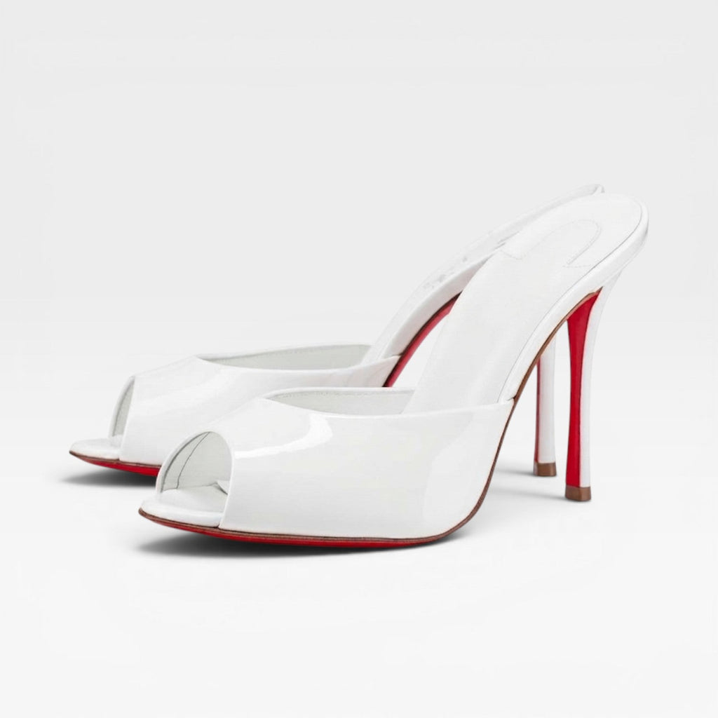 Damen-Mules mit Pfennigabsatz und Peeptoe-Spitze