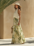 Women's Floral Two-Piece Set with Halterneck Top and Maxi Skirt