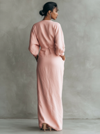 Women's Draped Wrap V Neck Maxi Dress with Twist Waist Detail