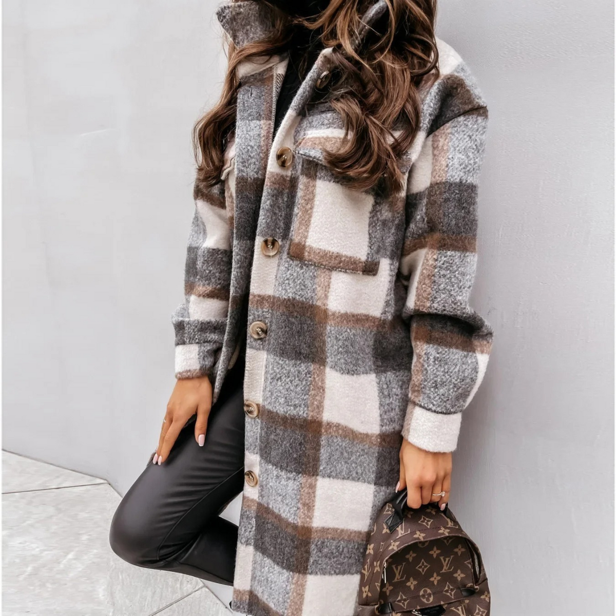 Women's Longline Plaid Button-Front Coat