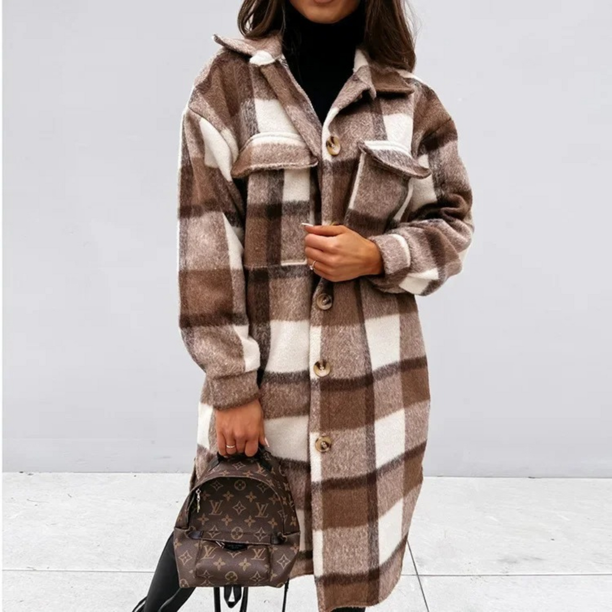 Women's Longline Plaid Button-Front Coat