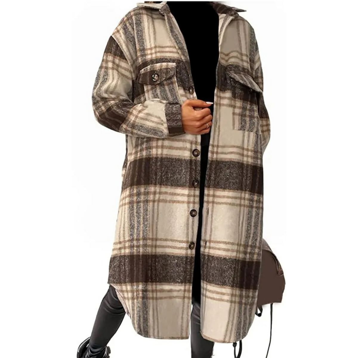 Women's Longline Plaid Button-Front Coat