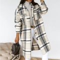 Manteau long à carreaux pour femme, boutonné sur le devant