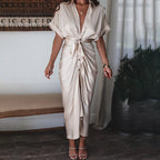 Damen-Midikleid mit Knopfleiste und Taillengürtel für eleganten Alltagslook