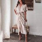Damen-Midikleid mit Knopfleiste und Taillengürtel für eleganten Alltagslook