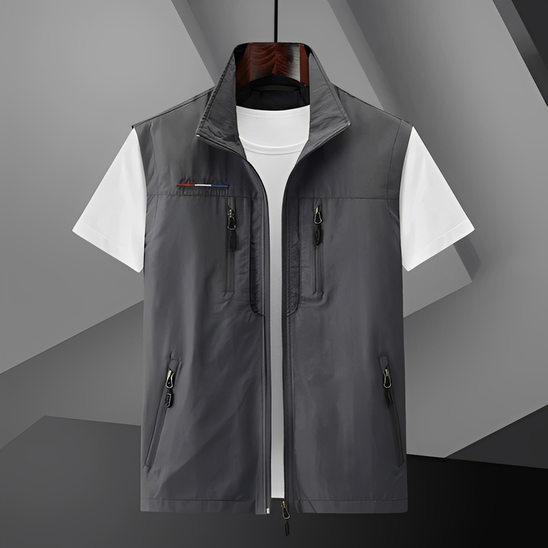 Gilet utilitaire léger pour homme avec multiples poches et fermeture éclair devant