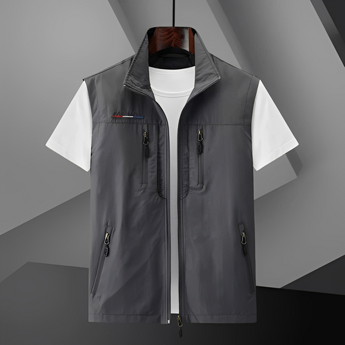 Gilet utilitaire léger pour homme avec multiples poches et fermeture éclair devant