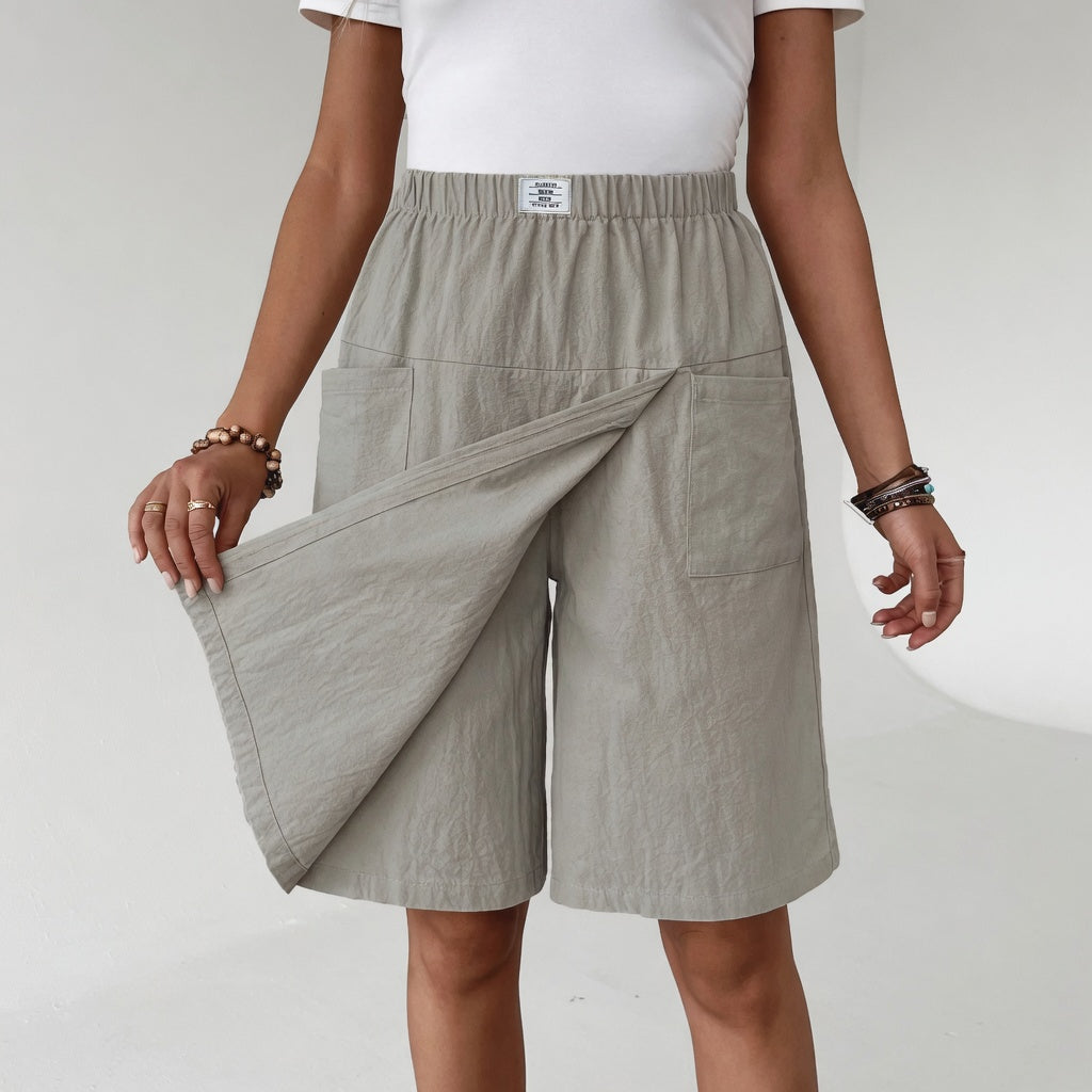 Women's High Waist Wide Leg Bermuda Shorts with Utility Pockets