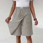 Women's High Waist Wide Leg Bermuda Shorts with Utility Pockets