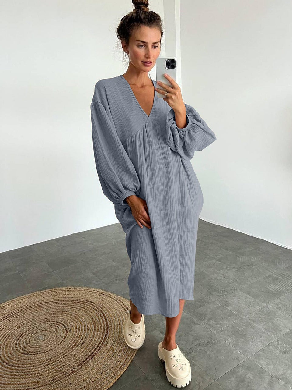 Robe maxi décontractée pour femme à col en V