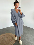 Robe maxi décontractée pour femme à col en V