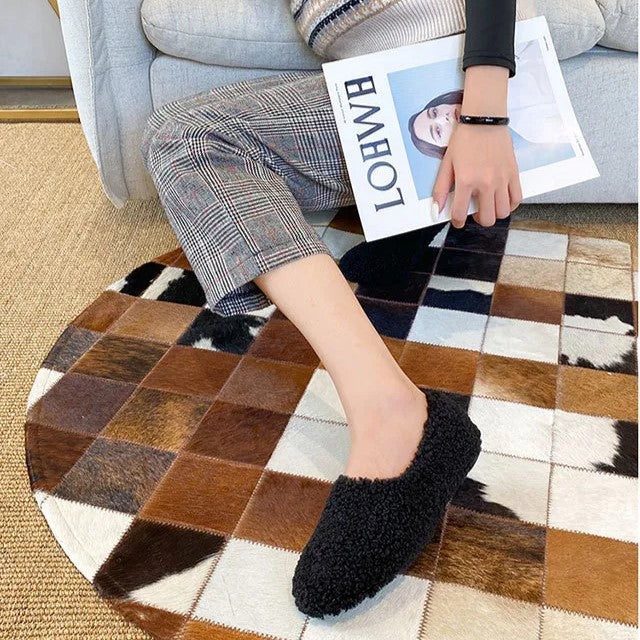 Damen Plüsch-Fleece Slipper-Loafer für Komfort im Innenbereich